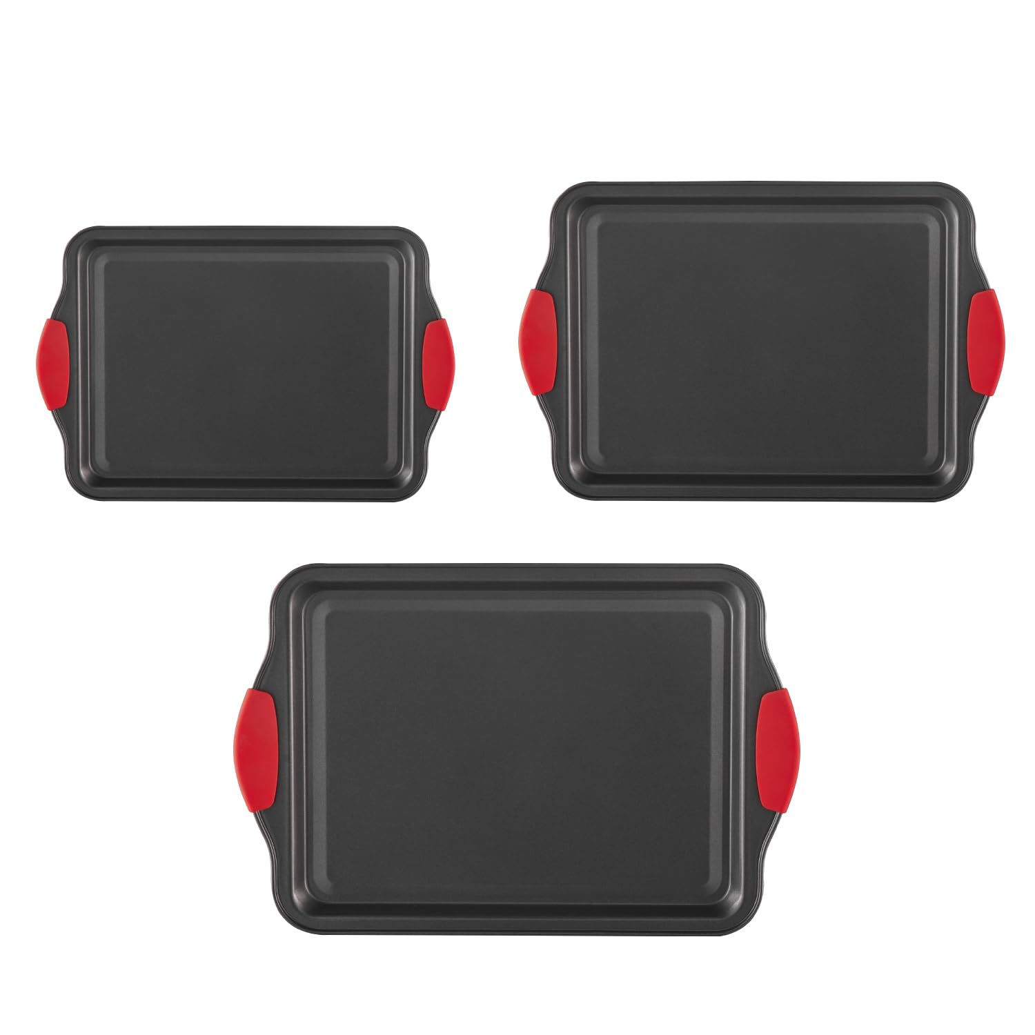 VEVOR 3-teiliges Backformen-Set, leicht zu reinigende Kochgeschirrblätter & Tabletts, Karbonstahl-Plätzchenblech mit Silikongriffen, stapelbare Küchenofen, Backgeschirr, Kochsets zum Backen von Keksen
