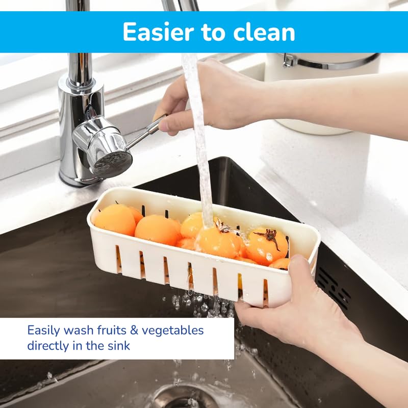 PRIME PICK Fresh Store Fridge Storage Container Airtight Food Drain Box with Removable Drain Plate Vegetable Fruit Crisper Divider Freezer Storage Organizer White 4