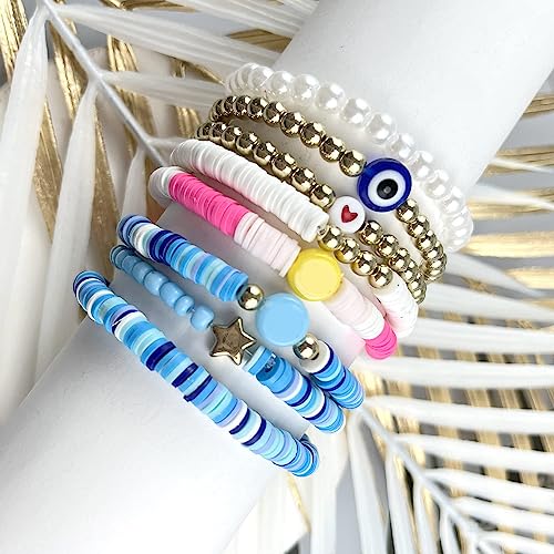 WAINIS 44 Pcs Surfer Heishi Clay Bead Bracelets for Women Bohemian Stackable Beaded Stretch Bracelets Elastic Layering Friendship Bracelets Set Boho Jewelry Cute Bracelets for Concert Beach Vacaiton4