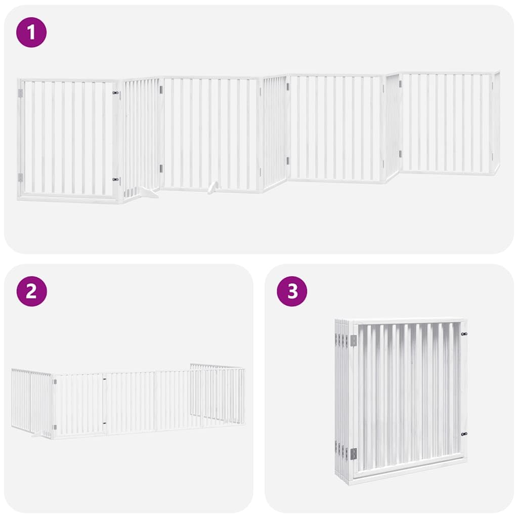 Puerta para perros de madera de álamo blanca, plegable, 640 cm, parque para perros plegable, 8 piezas, rejilla para perros con puerta con cerradura