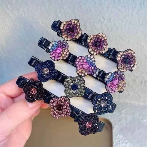8Pcs Satin Fabric Hair Bands, Four-Leaf Clover Chopped Hairpin Duckbill Clip, Sparkling Crystal Stone Braided Hair Clips, Rhinestone Hair Clips, Four Styles, Two Of Each Style. #TOP3
