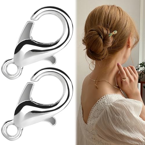 2 Pièces Silver Fermoir Mousqueton,Fermoir de Bijoux en Argent 925 Sterling pour Bracelets,Colliers et Pendentifs DIY,Fermeture Sécurisée pour Création de...