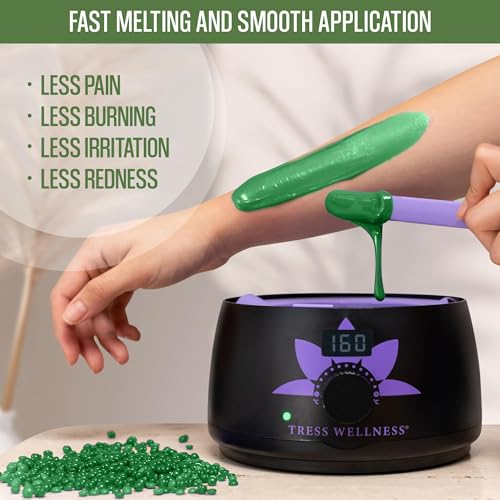 Image of Tress Wellness Wax Beads - Safe for Skin - Dermatologically Tested - At-Home Kit for Bikini, Brazilian & Full Body - Tea Tree 2.4 lb F8