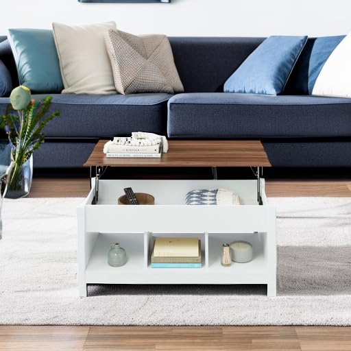 Best Choice Products Lift Top Coffee Table with Hidden Storage - White/Brown