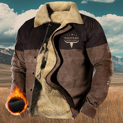 MARSVOVO Vintage Jacket Men Aztec Cowboy Hoodie Fleece Western Jacket Casual Warm Coat Long Sleeve Lapel Neck2
