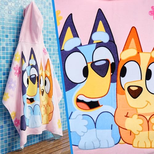 Image of Get Trend Bluey Bath Towels with Hood for Girls, Soft Absorbent Cotton Beach Towel, Swimming Pool Hooded Poncho, Shower Bath Travel Cozy for Girls Ages 2-6 (Pink Bluey)