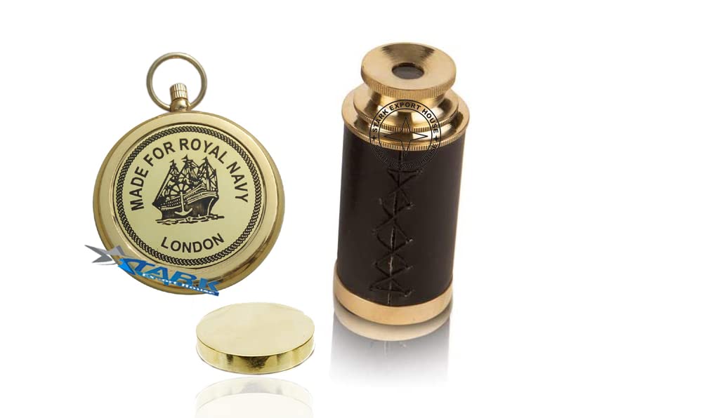 Brújula de bronce con reloj solar y telescopio para exteriores miniatura 2