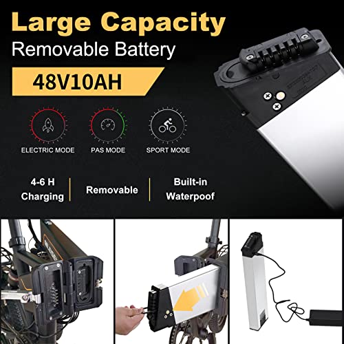Geleisen Folding Electric Bike, 20" Electric Bikes For Adults With Removable Battery 48V/10Ah, 500W Aluminum 25Mph Foldable Electric Bicycle With Double Shock-Absorption & Rear 7 Speed Gear #TOP2