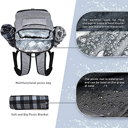 Forbidden Road Cooler Backpack Cooler Picnic Backpack With Blanket Soft, Cooler Compartment, Bottle Holder Waterproof Picnic Bag For Outdoor Hiking Backpacking Traveling Short Trip Workout Work (Gray) #TOP3