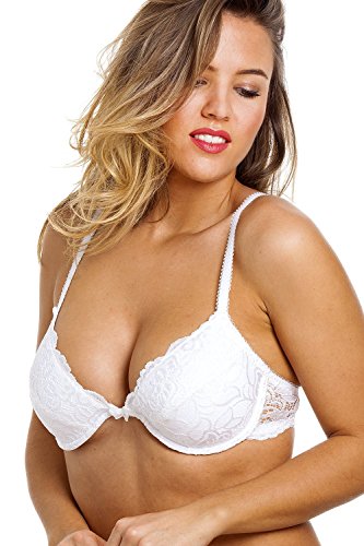 Camille Womens White Floral Lace Padded Underwired Bra 34A - Image 2