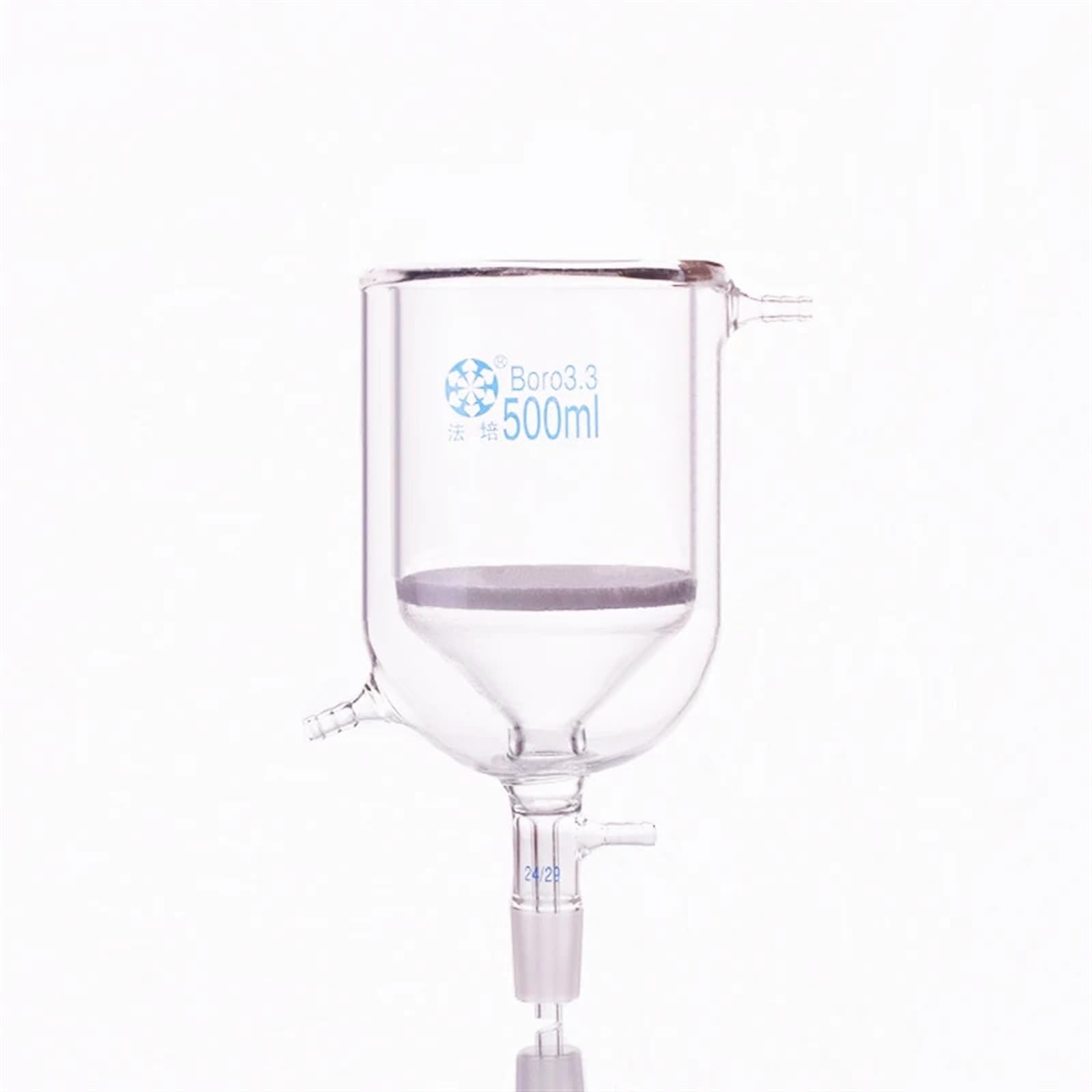 Windzerdong Double Deck Sand core Filter Funnel,500ml,Joint 24/29,Jacketed Glass Sand Plate Bush Funnel with Ground Joint,Filtration Funnel(G5(P4))