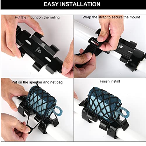 Txesign Portable Small Speaker Metal Mount For Bike Golf Cart Boat Railing, Adjustable Strap Bike Speaker Holder With Net Bag Compatible With Jbl Go 2/Jbl Go 3/Jbl Clip 3/Jbl Clip 4/Sony Srs-Xb13 #TOP3