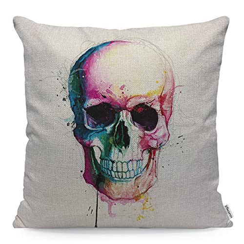 WONDERTIFY Housse de coussin en forme de tête de mort - Aquarelle - Pour homme et femme - 45 x 45 cm