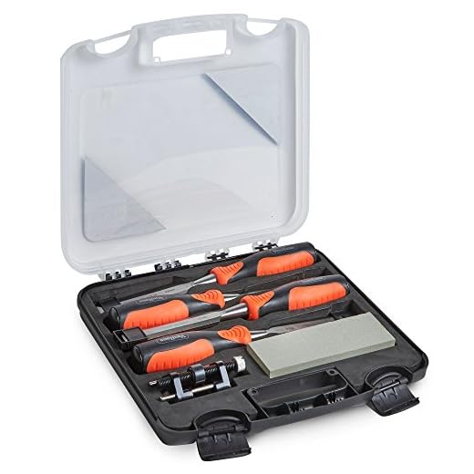 VonHaus 6 pc Premuim Chisel Set for Woodworking with Honing Guide, Sharpening Stone and Storage Case