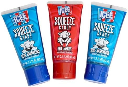 Ice Squeeze Liquid Candy Tubes, 2.1 Ounce (Pack of 3), Blue Raspberry and Cherry Candy