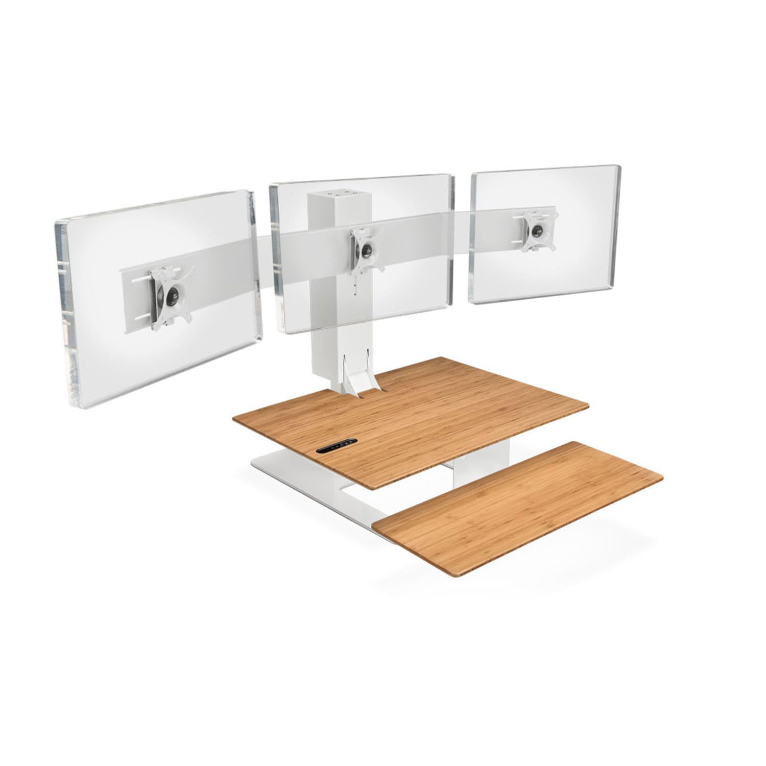 UPLIFT DESK - E7 Electric Standing Desk Converter, White Base, Bamboo Worksurface (Triple Monitor)