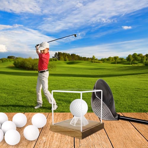 Image of Clear Acrylic Golf Ball Display Case with Wood Base & Acrylic Holder, Memorabilia Stand Cube Holder, Dust Protection Transparent Storage Box for Single Ball Souvenir Golfball Collections
