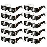 QIWEI Gafas para Eclipse Solar QW-SOZ3 [Pack de 10], Certificadas EN ISO 12312-2, Visores Solares Seguros para Observación Directa del Sol, Filtros de Alta Definición