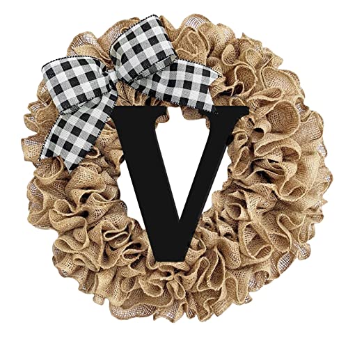 Guirnalda creativa de 26 letras para puerta delantera con lazo para puerta delantera, temporada de primavera, decoración de Navidad (V, talla única)