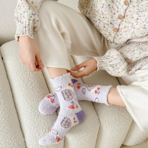 5 Pairs Women’s Fuzzy Winter Socks Cute core Fruit Plush Coral Fleece Sock Aesthetic Thick Warm Sleep House Clothes2