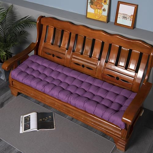 厚手のソファクッション 屋内/屋外用 2〜3人掛けベンチパッド 紐付き 出窓/テラス用フロアシートマット 交換用家具クッション (150x48x8 cm パープル)