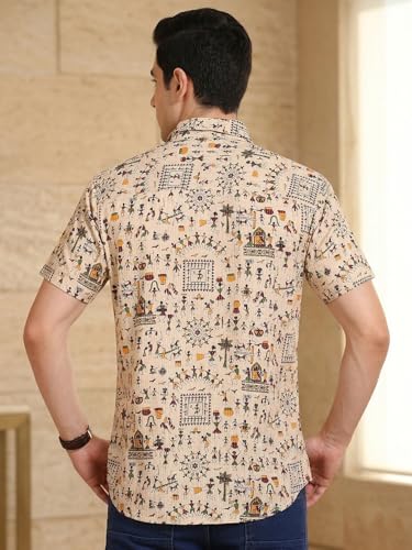 Image of Yash Gallery Men's Cotton Warli Print Shirt Collar Regular Shirt