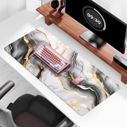 Image of Auhoahsil Desk Mat, Ultra Large Mouse Pad, XXL Gaming Mousepad, Pretty Desk Pad, Big Extended Full Size Desktop Desk Matt for Keyboard, Laptop & Computer, 35.5 x 15.7 in, White Gray Marble