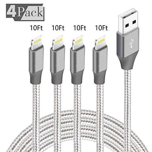 Cs MO t 4PACK 10Ft iPhone Charger,MFi Certified Lightning Cable Extra Long Nylon