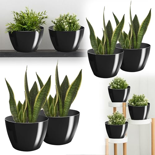PECZEKO Blumentopf glänzender, Pflanzkübel aus Übertopf Kunststoff Dekorativer Topf für, groß und klein Pflanzen, 2er-Set blumenkübel… – Ansicht 2