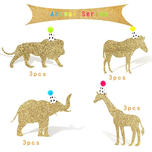 Party Animal Birthday Cupcake Toppers - Zoo Party Decor,Circus Party Decor For Baby Showers,Glittering Photo Props,Jungle Safari Animal Party Supplies #TOP1