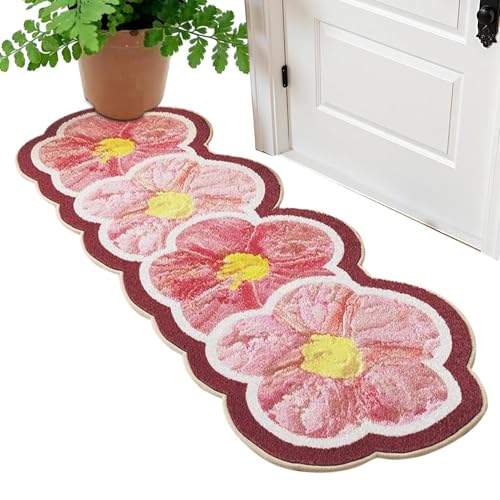 Cute Flower Bath Mat - Flower Pattern Washable Rugs, 120x50cm Washable Absorbent with Soft Plush, Bathroom Carpet, Indoor Floor 