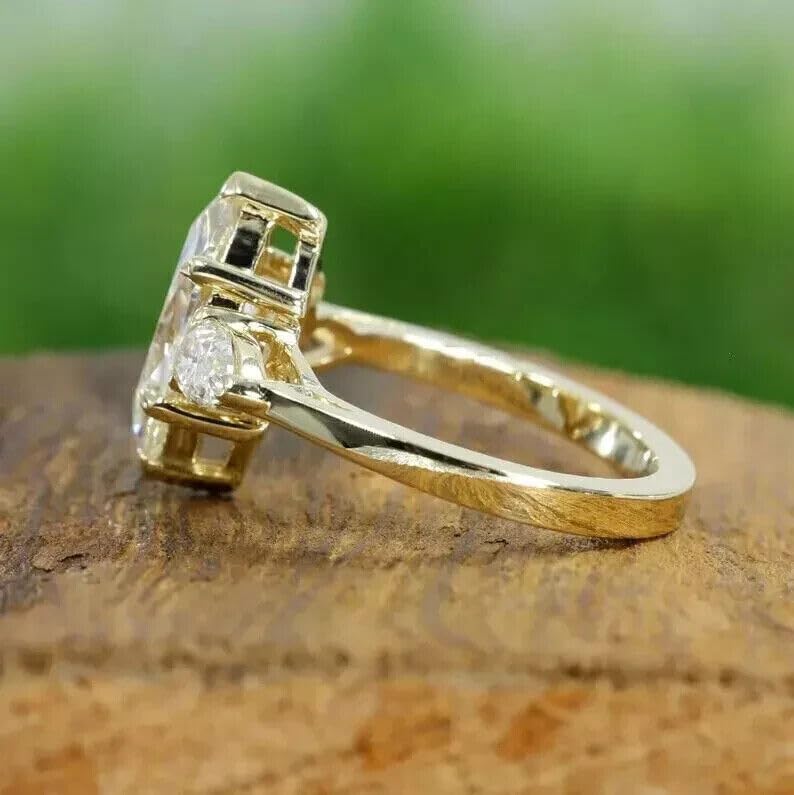 AARK & CO 2.5 Carat Marquise Cut White Diamond Three Stone Solitaire Engagement Ring, 14K Yellow Gold Finish3