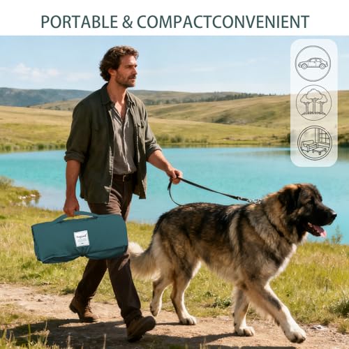 Tbintul Hundedecke für Unterwegs, 95 * 65 cm Tragbare Faltbare Haustiermatte, Waschbar, Orthopädisch, Wasserdicht, Hundedecke Outdoor, Hundematte Auto für Hunde & Katzen (Grün)