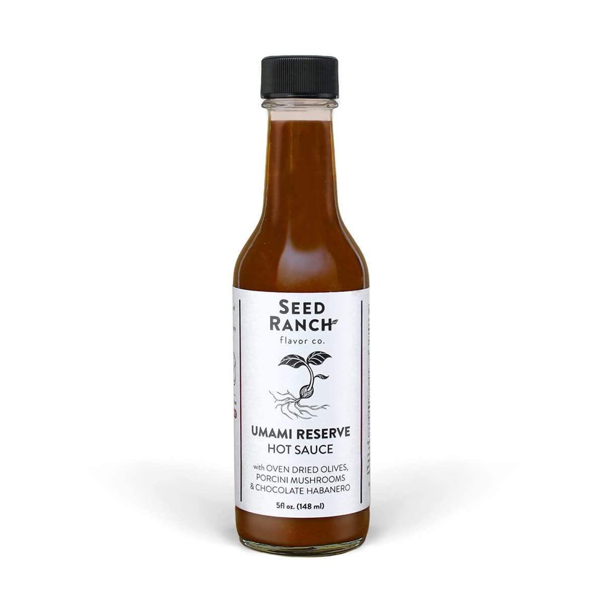 Seed Ranch Umami Reserve Hot Sauce, 5 Fl. oz. - Spicy Heat Flavor - Oven Dried Olives, Porcini Mushrooms & Chocolate Habanero - Vegan, Non-GMO, Gluten-Free - Marinade, Vegetables, Soup & Rice