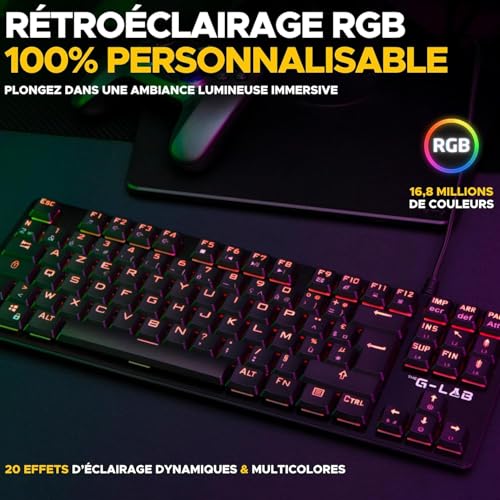 The G-Lab Keyz Platinium TKL - Red Switch Outemu Low Profile AZERTY gamingowa klawiatura gamingowa TKL Ultra Thin, RGB i klawisze w 100% konfigurowalna, pełna ochrona przed ghostingiem -