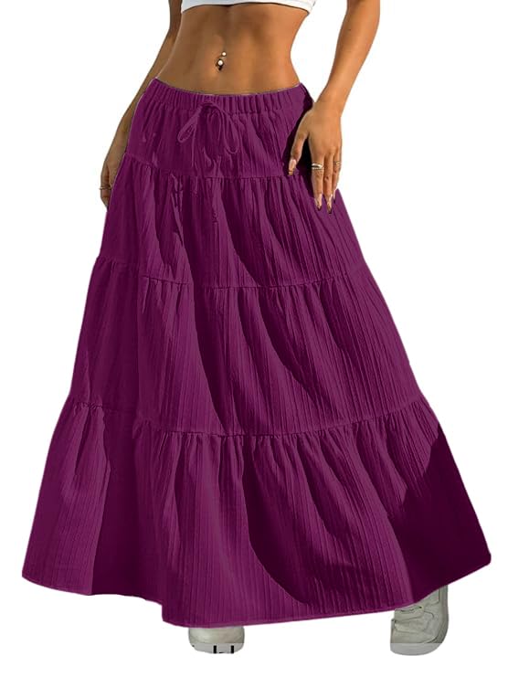 Image of Jawdrobe Women's Georgette Ruffle Hem Long Flared Skirt Lightweight Soft Fabric| High-Waisted Ruffled Maxi Plain and Pleated Skirt