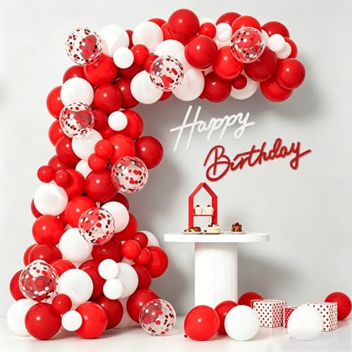 Image of TONIFUL Happy Birthday Sign for Backdrop - Glitter White Red Felt Banner - Includes Dot Glue - Perfect for Birthday Party Backdrop,Wall Decr,Balloon Arch,Photo Background