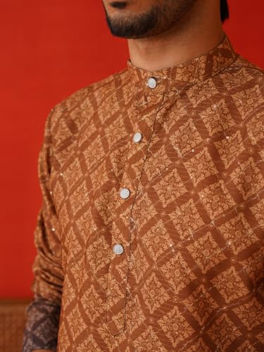 Image of Jompers Thread Work & Sequin Embellished Printed Kurta Set for Men Cotton Blend