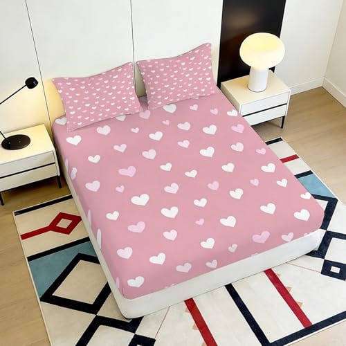 Drap-Housse Cœur 3D en Microfibre Rose | Protège-Matelas Confortable 90x200x25cm