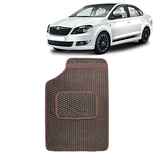 Image of Kingsway Dotted Design Car Floor Foot Mats Universal Fit for Skoda Rapid, Model Year : 2017-2021, Water and Dustproof, Color Brown, Set of 5 Pieces