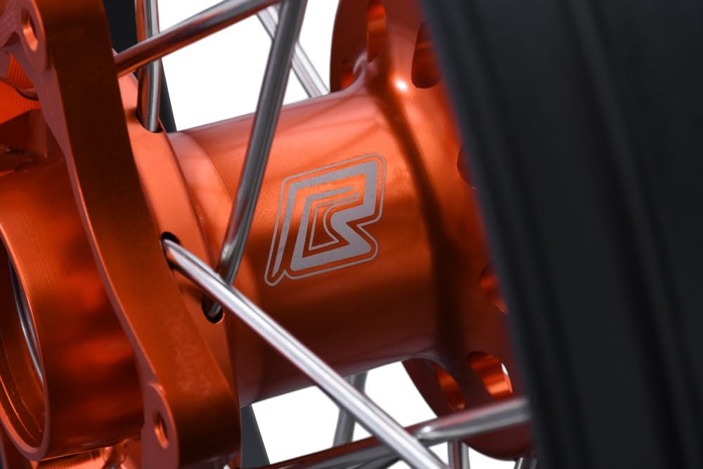 avdb-moto Cerchi Anteriore + Posteriore a Raggi 17" / 17" compatibile con KTM EXC 150 TPI 2020-2023, EXC 250 / SIX DAYS 16-20, HUSQVARNA FE 250 FE250 2016-23, GASGAS EC 250 21-23 Supermoto (Arancione)