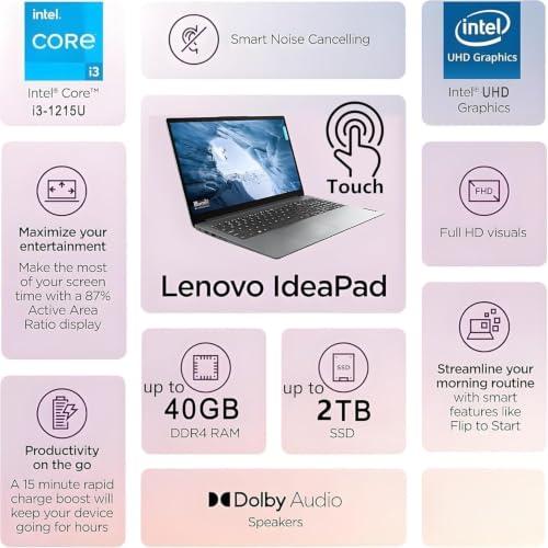 Image of Lenovo Ideapad 3i Student and Business Laptop | 15.6 Inch Touchscreen | Intel Core i3 | 16GB Ram and 512GB SSD | Copilot AI | WiFi-6 | Windows 11