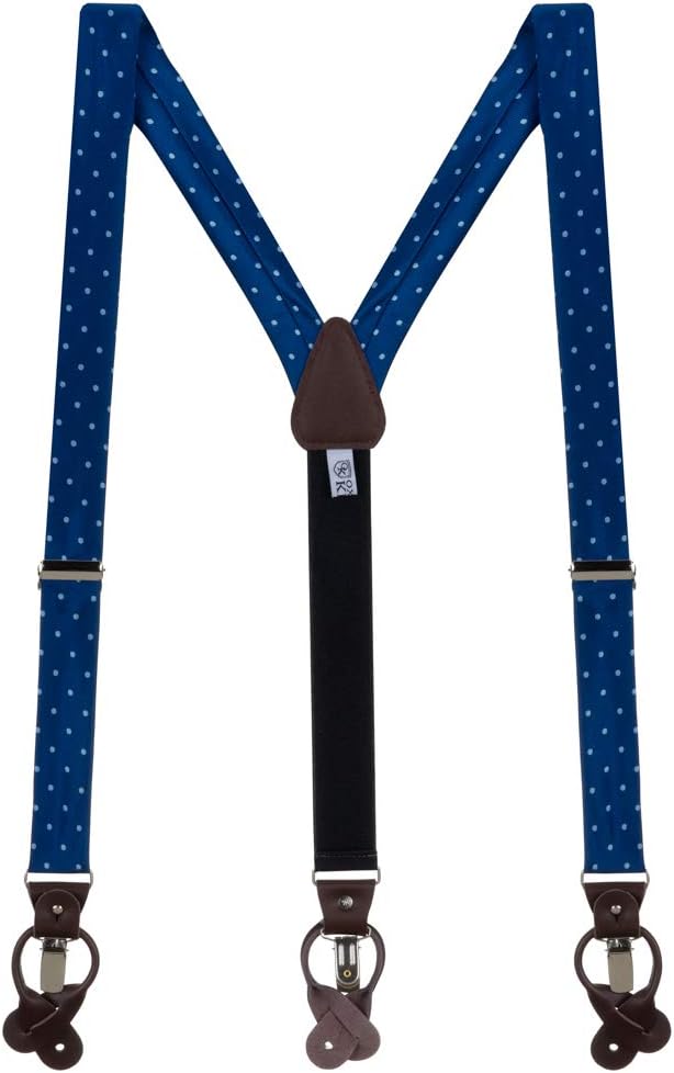 Polka Dot Suspenders - 1.38-Inch Wide Twill - Convertible Button & Clip - 5 Colors