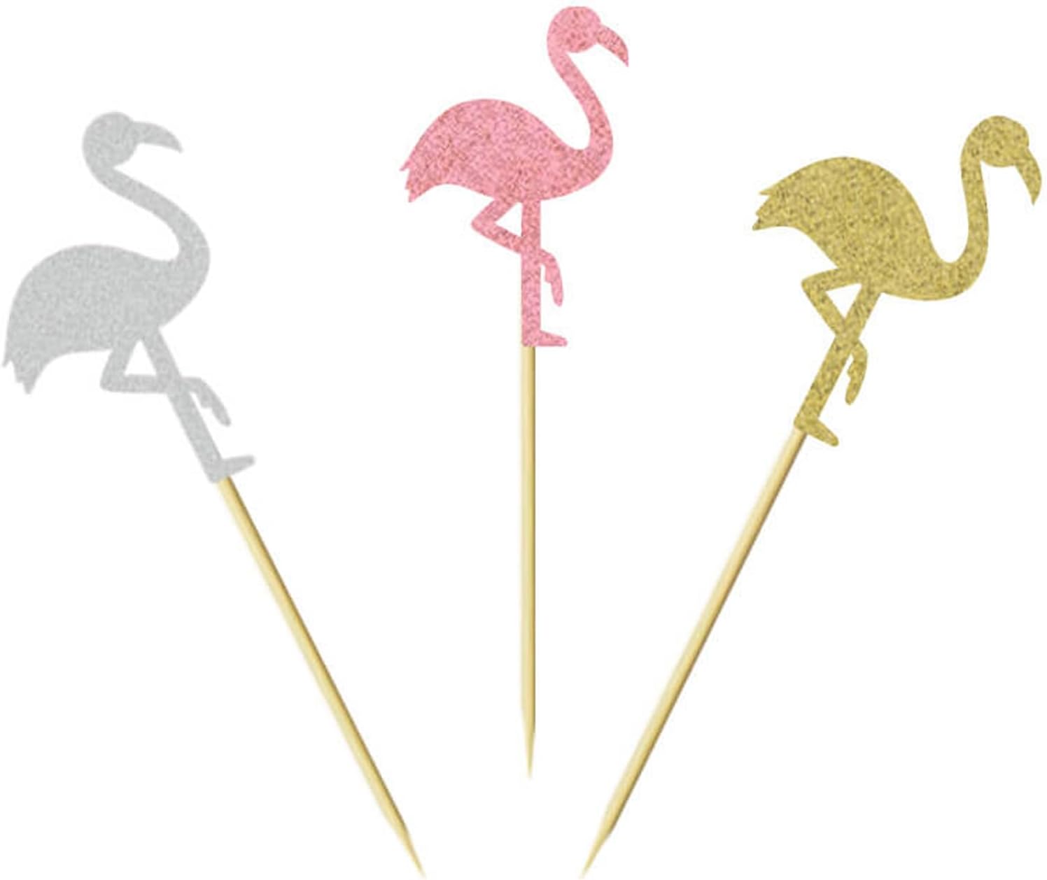 24Pcs Flamingo Cupcake Toppers Gold Silver Pink Glitter Flamingo Cupcake Picks for Birthday Engagement Bridal Wedding Baby Shower Anniversary Party Dessert Decorations Supplies
