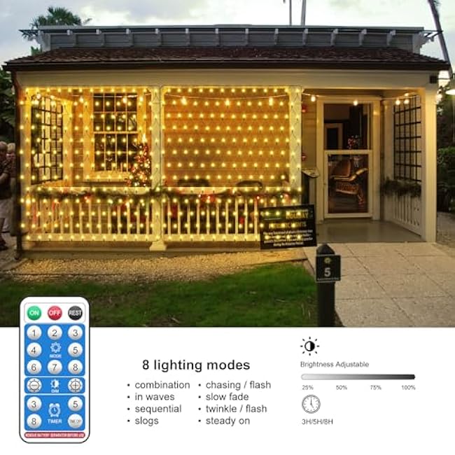 9.8ft x 6.6ft 200 LED Solar Net Lights Outdoor for Bushes,Mesh Lights Net Solar Garden Tree Light,Diamond Shape LED Waterproof String Lights with Remote for Halloween Party Lawn Yard Fence(Warmwhite)