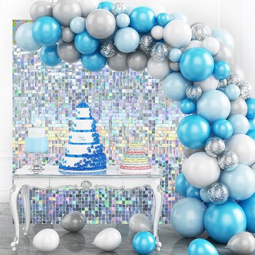 Image of 4 FT x 6 FT Iridescent Silver Shimmer Wall Backdrop,Shiny Sequins,24PCS Sequins Backdrop Decoration Panels,Photo Background Decorations for Birthday Party Wedding Anniversary Graduation Baby Shower