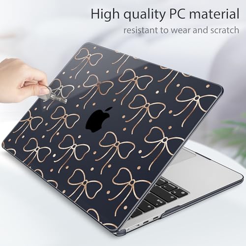 Image of Tuiklol for MacBook Air 13 inch Case M5 2026 M4 2025 M3 2024 M2 2022 Release Model A3449 A3240 A3113 A2681,Plastic Hard Shell Cover for MacBook Air 13.6 with Touch ID, Gold Bow