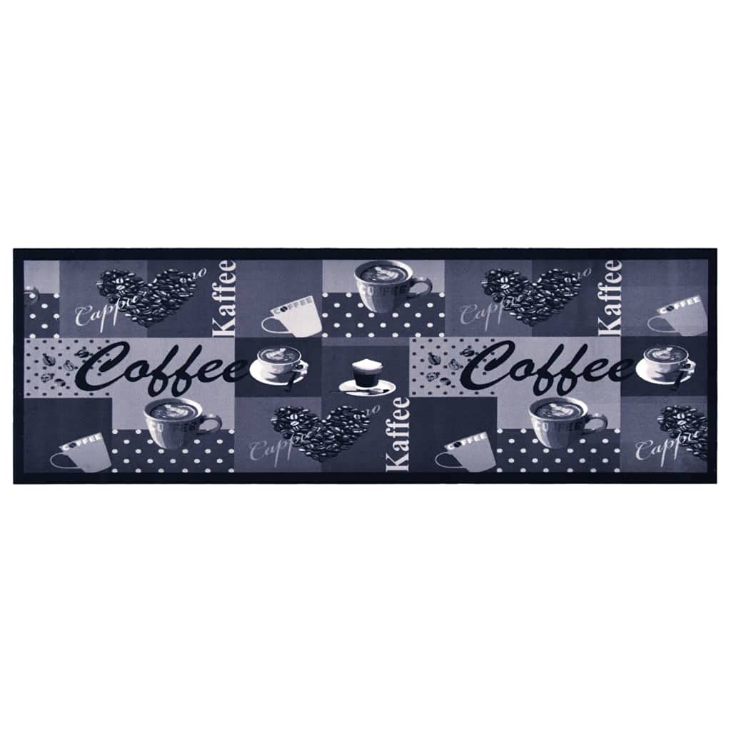 vidaXL Küchenteppich Waschbar rutschfest Küchenläufer Teppichläufer Läufer Teppich Flurteppich Küche Bodenmatte Fußmatte Kaffee Blau 60x300cm