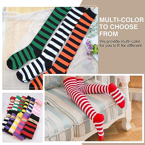 Image of Raylarnia Women's Extra Long Opaque Striped Over Knee High Stockings Socks
