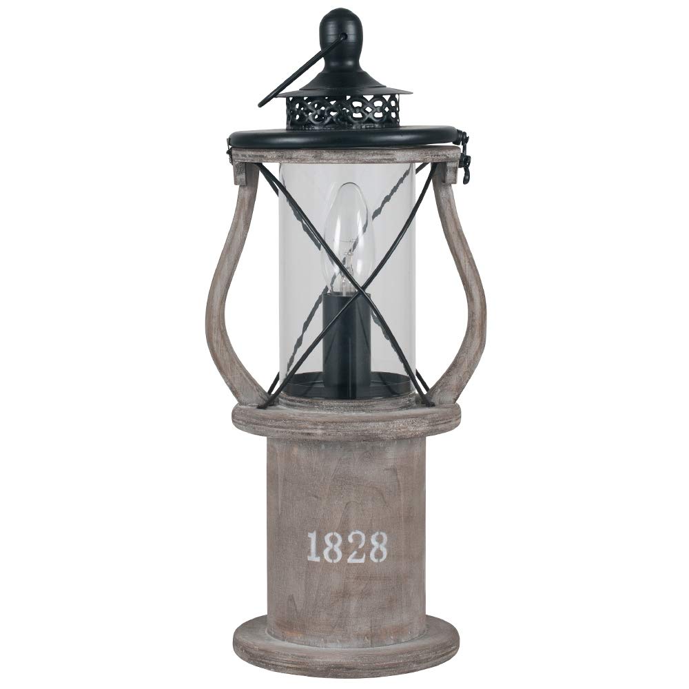Pacific Lifestyle Grey Washed Antique Lantern | Miners Oil Lamp Victorian Lamp Shabby Chic Nautical Wooden Washed Table Lamp (Grey)